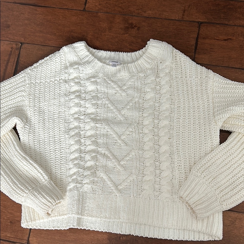 Garage Cozy White Cable Knit Sweater